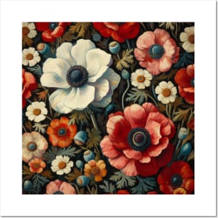 anemone and poppy flower pattern 1 Posters and Art